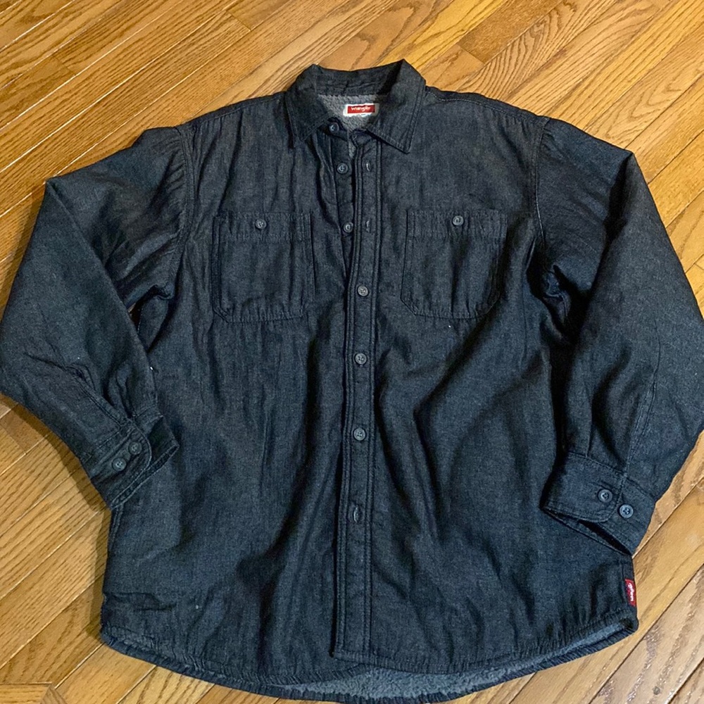 Wranglers black denim fleece lined shirt, medium